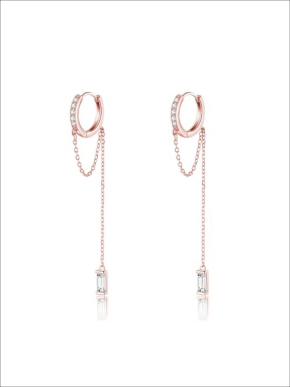 Sterling Silver CZ Chain Hoop Dangle Earrings for Women